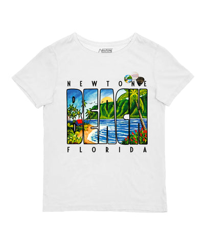 Tshirt schiffer Beach Florida Blanc NEWTONE