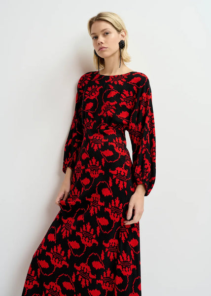 Robe Maxi Fleuri Ganger Rouge ESSENTIEL